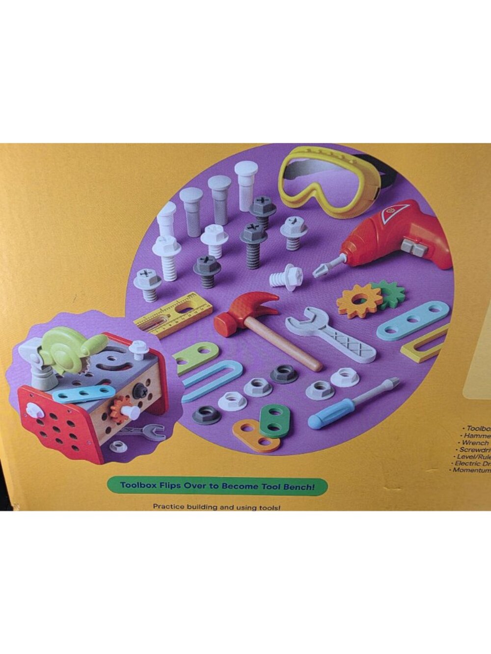 Gigglescape Construction Play Set 36-Piece With Electric Drill & Wooden Toolbox - Picture 9 of 12